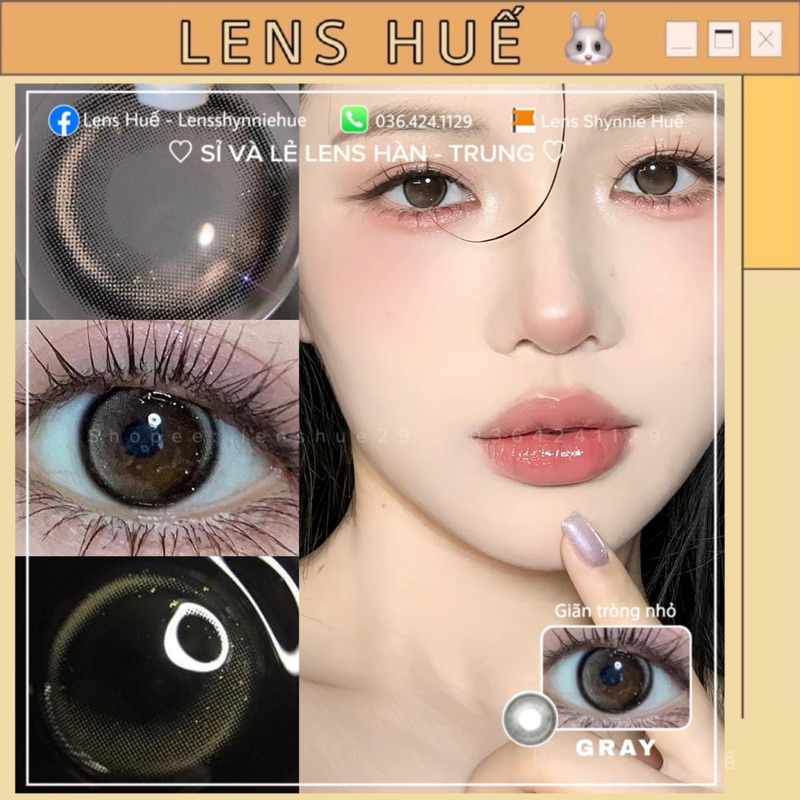 ✨LENS GRAY - Xám tự nhiên 14.2mm viền nhẹ vân long lanh giãn ít phù hợp makeup nhẹ ❤ - Lens Huế 🐰