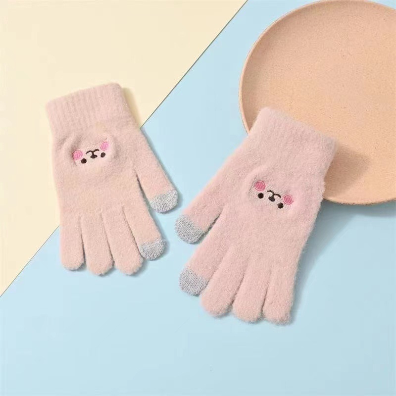Găng tay len dệt kim Họa tiết mèo mềm mại co giãn và giữ ấm có thể dùng trên màn hình cảm ứng hình thú cute