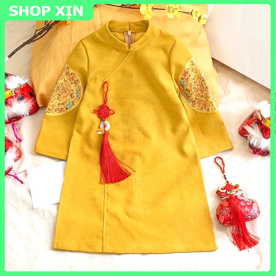 áo dài cho bé trai thêu rồng hai bên tay ,sét cách tân thiết kế.