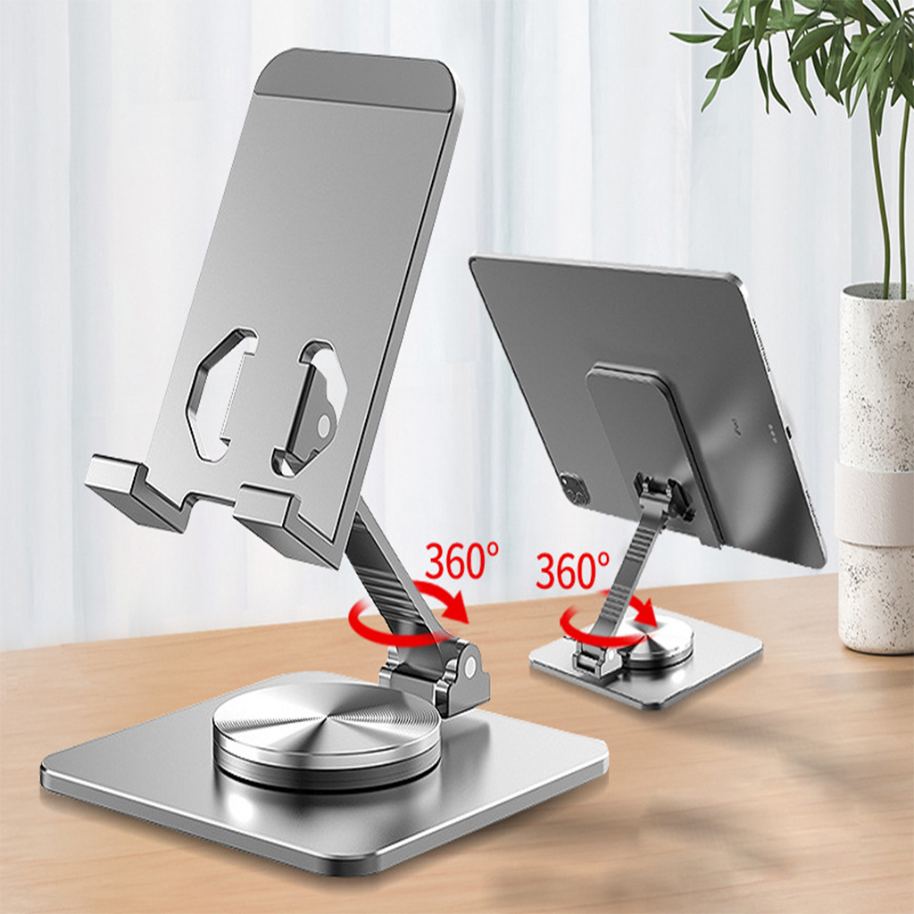 Giá đỡ điện thoại - ipad - máy tính bảng tablet làm bằng hợp kim nhôm gấp gọn để bàn xoay 360 độ
