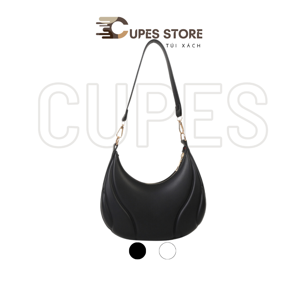 Túi xách nữ kẹp nách Cupes trơn có hai đường rãnh đối xứng, size 20 đựng vừa điện thoại và son, có 2 màu đen và trắng
