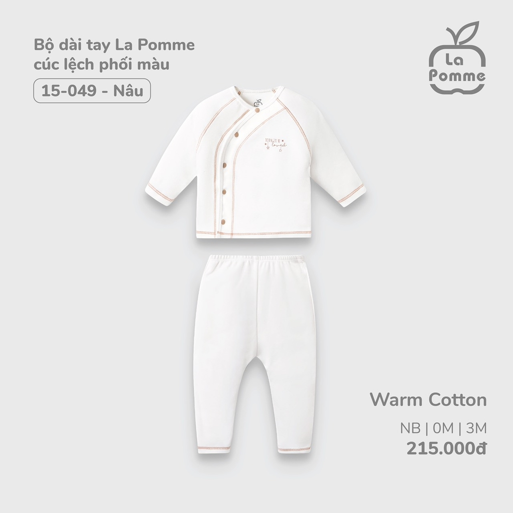 La Pomme - Bộ dài tay La Pomme cúc lệch phối màu - Newborn 0M 3M Trắng Xanh, Trắng Cam, Trắng Nâu