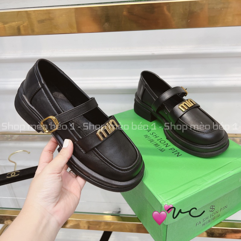 Giày búp bê miu chữ đồng quai ngang đế thấp da bóng fullbox hàng quảng châu cao cấp