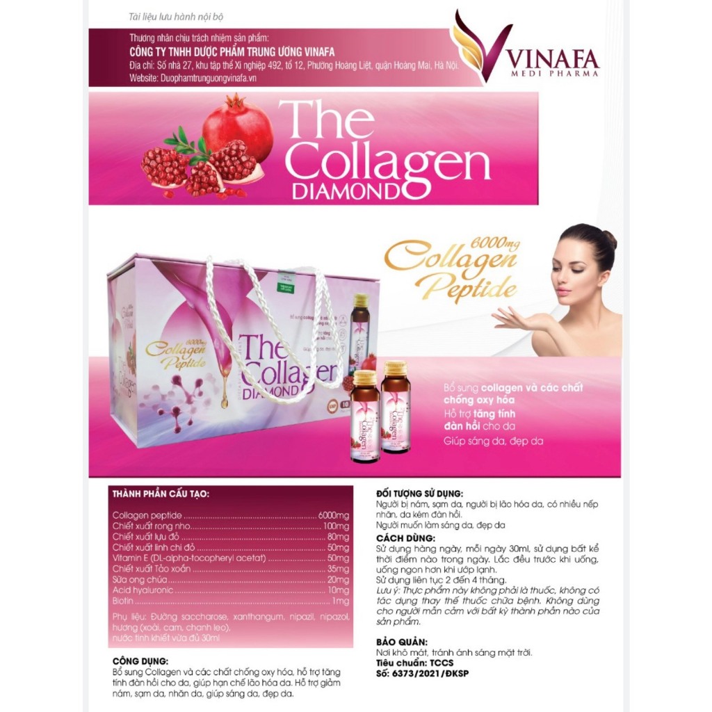 Collagen uống trắng da, mờ thâm nám, chống oxy hóa, giảm sạm nám da Collagen peptide 6000mg - Hộp 10 chai x 30ml