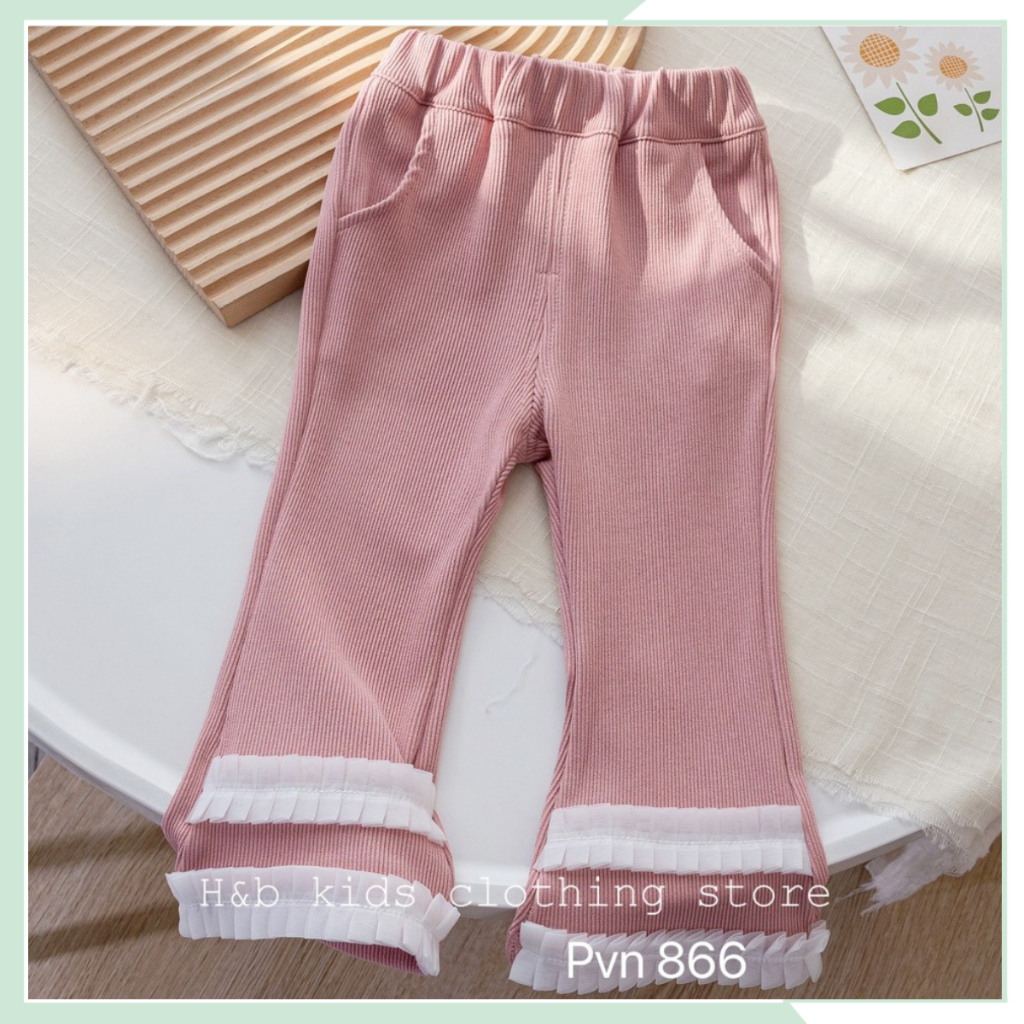 Set bộ thu đông cho bé gái, áo da cá tàu in hoạ tiết hoa kèm quần dài nhung tăm ống loe phối ren cho bé BBG120