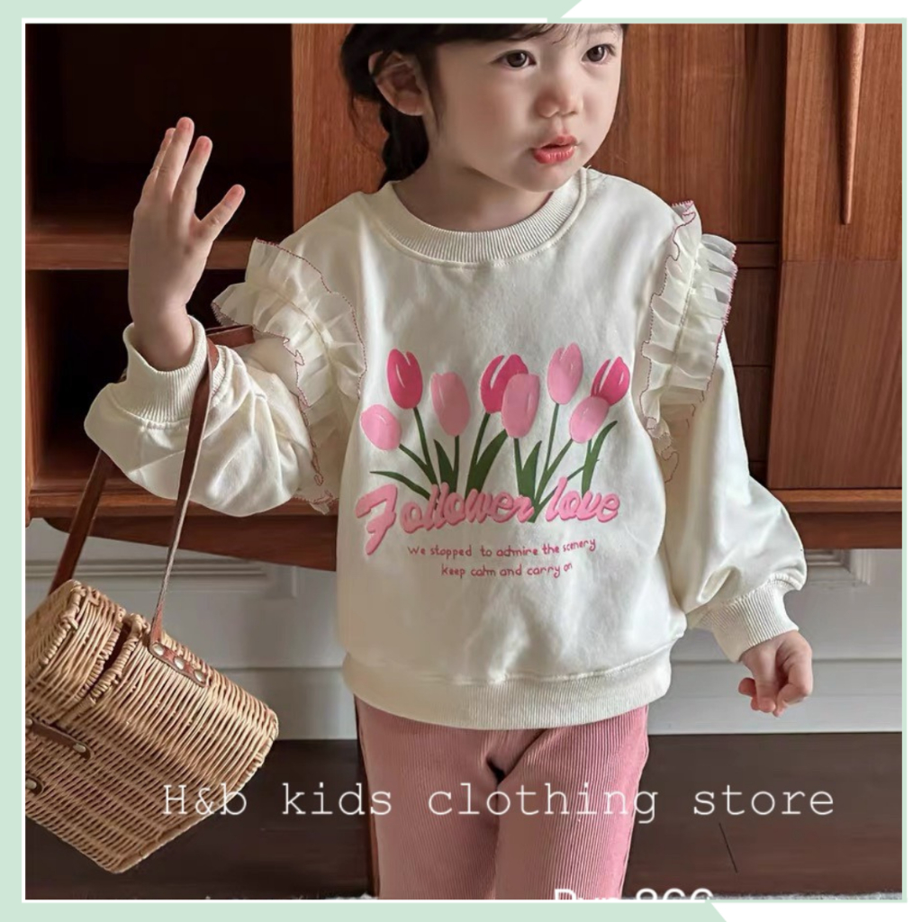 Set bộ thu đông cho bé gái, áo da cá tàu in hoạ tiết hoa kèm quần dài nhung tăm ống loe phối ren cho bé BBG120