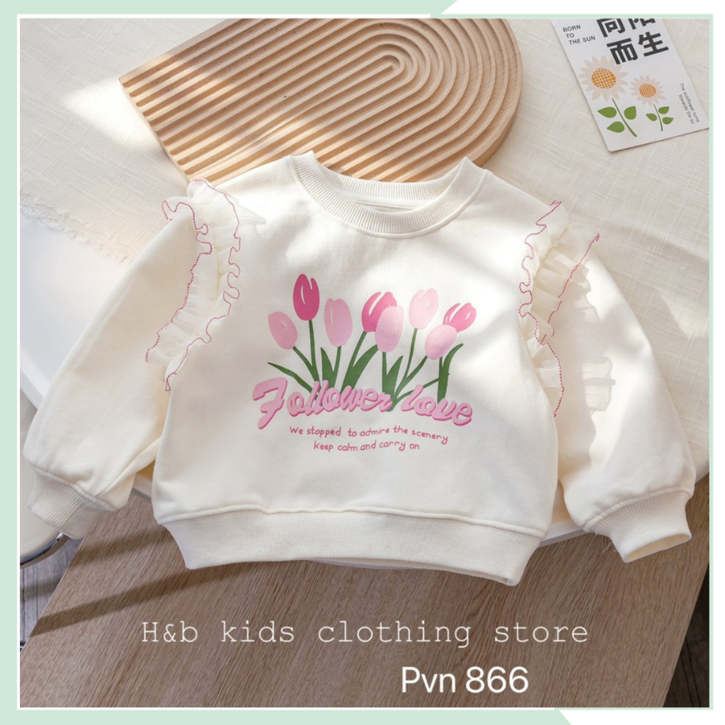 Set bộ thu đông cho bé gái, áo da cá tàu in hoạ tiết hoa kèm quần dài nhung tăm ống loe phối ren cho bé BBG120