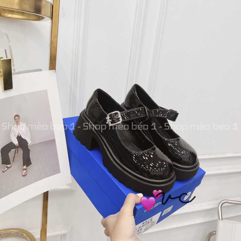 Giày búp bê quai ngang khoá cài mũi tròn da bóng đế cao fullbox hàng quảng châu cao cấp