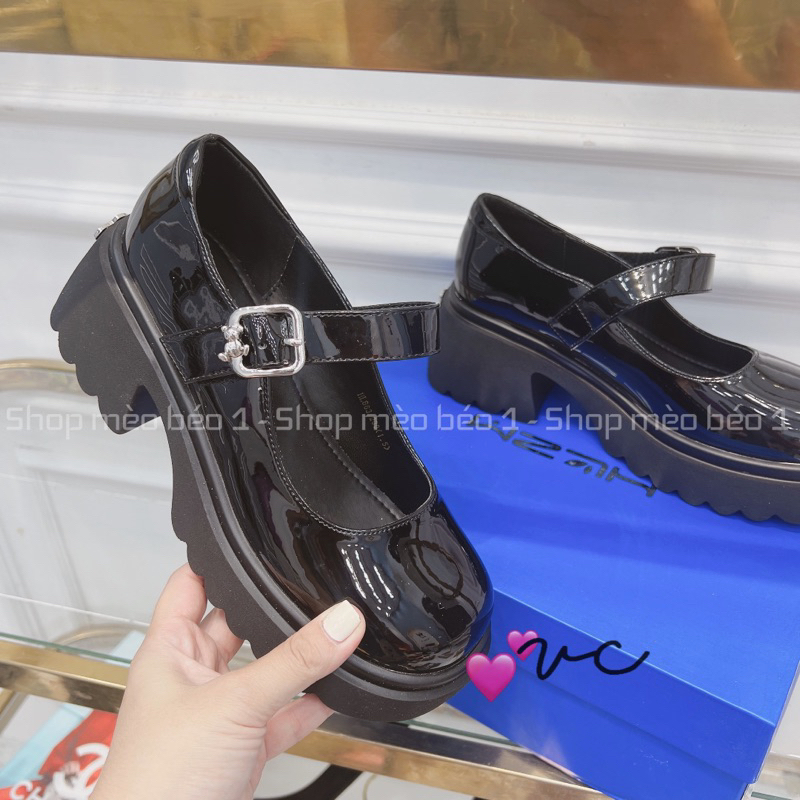 Giày búp bê quai ngang khoá cài mũi tròn da bóng đế cao fullbox hàng quảng châu cao cấp
