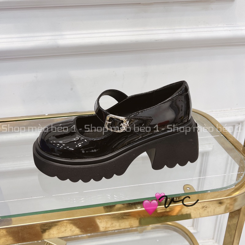 Giày búp bê quai ngang khoá cài mũi tròn da bóng đế cao fullbox hàng quảng châu cao cấp