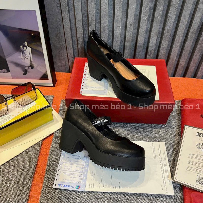 Giày cao gót miu quai ngang đế đúp gót trụ fullbox hàng quảng châu cao cấp