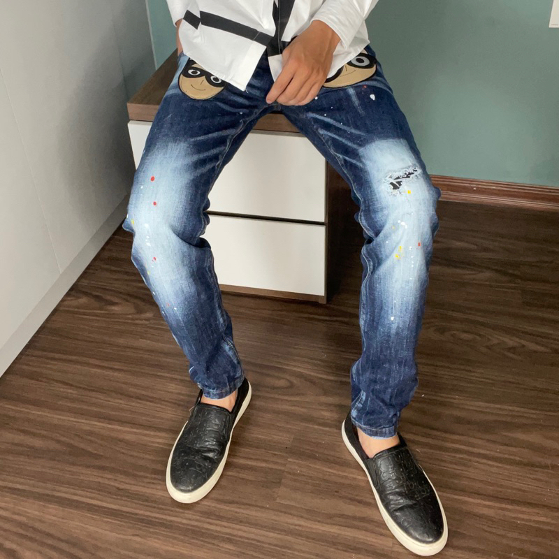 Quần Jeans DSQ Nam Thêu Logo Hình Siêu Chất - Quần DSQ2 Nam Vẩy Sơn Cao Cấp Hót 2023