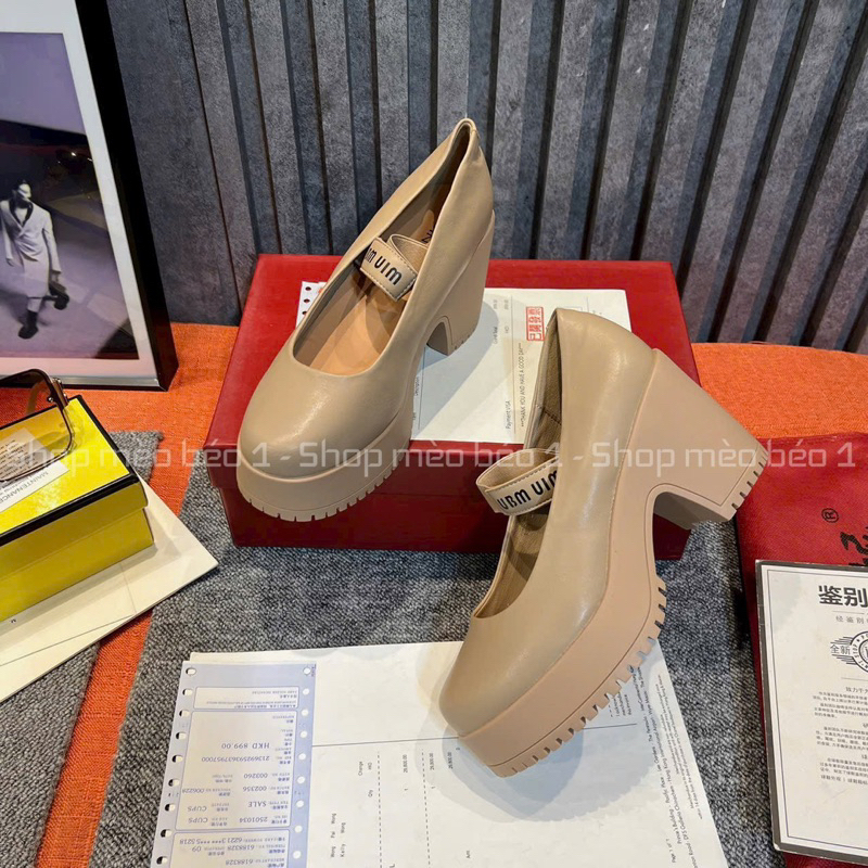 Giày cao gót miu quai ngang đế đúp gót trụ fullbox hàng quảng châu cao cấp