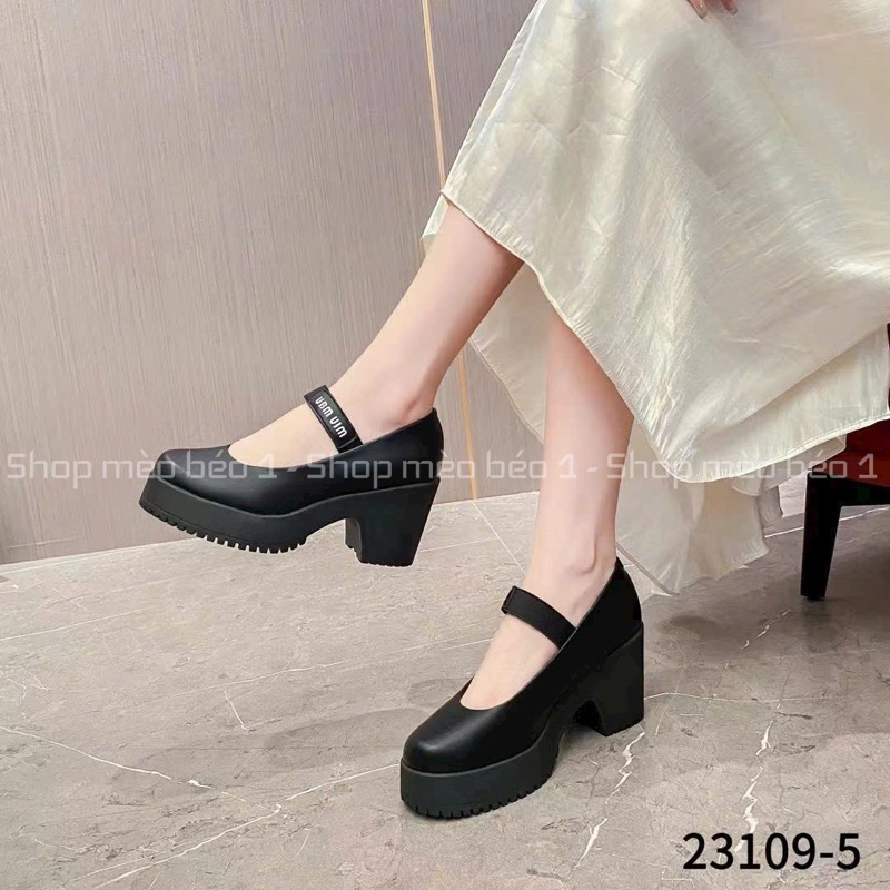 Giày cao gót miu quai ngang đế đúp gót trụ fullbox hàng quảng châu cao cấp