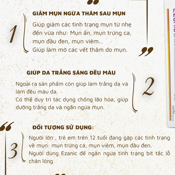 Kem giảm mụn Azelaic Acid 20 % Ezanic Gel, Cream dưỡng trắng da mờ thâm hiệu quả - Unipharma 15g