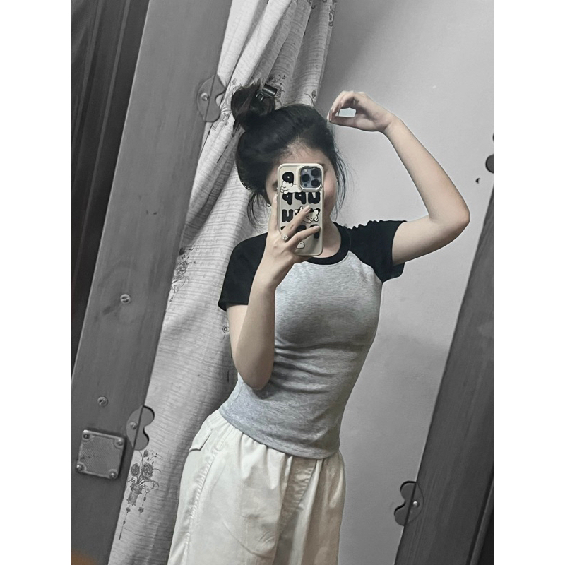 Áo raglan thun gân baby tee