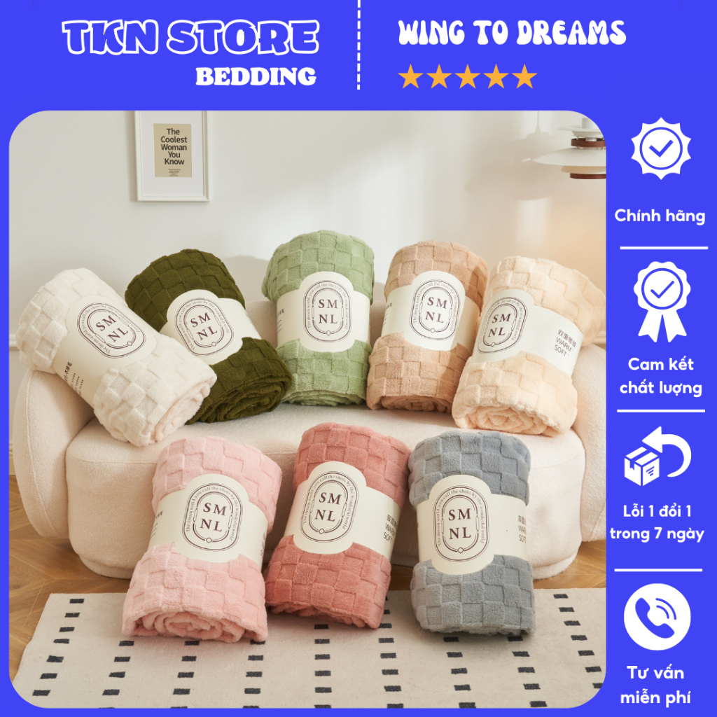 Chăn lông thỏ thiết kế hoạ tiết ô vuông nổi đơn giản sang trọng , Mền lông thỏ chất liệu siêu mềm mịn kích thước 2m3x2m