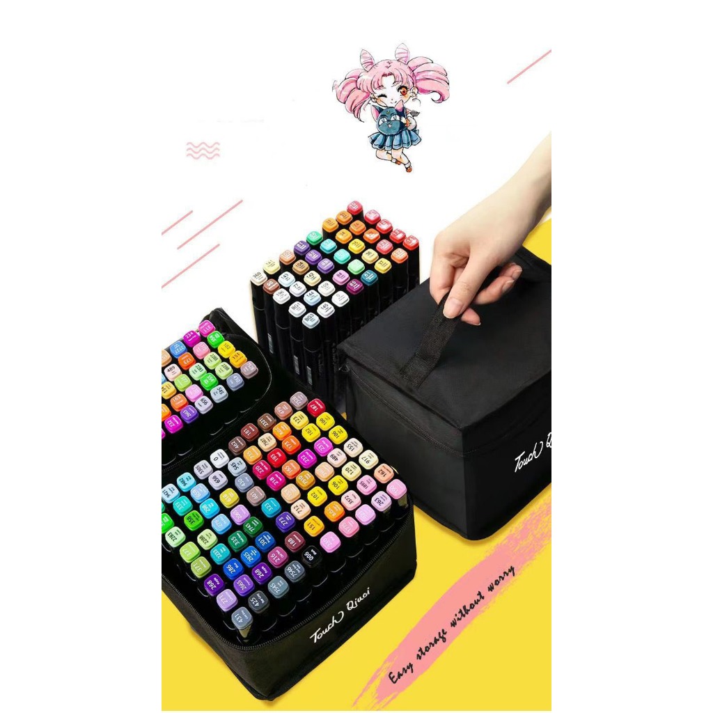 Bút màu dạ marker 24 36 48 60 80 cây màu Touch tặng kèm túi