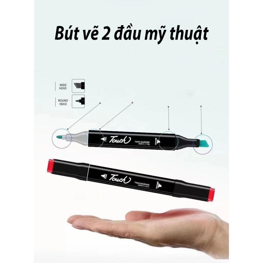 Bút màu dạ marker 24 36 48 60 80 cây màu Touch tặng kèm túi