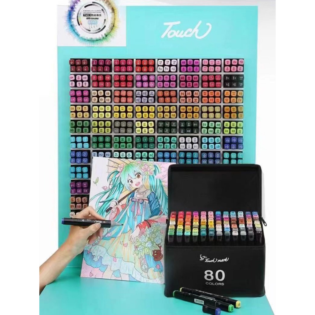Bút màu dạ marker 24 36 48 60 80 cây màu Touch tặng kèm túi