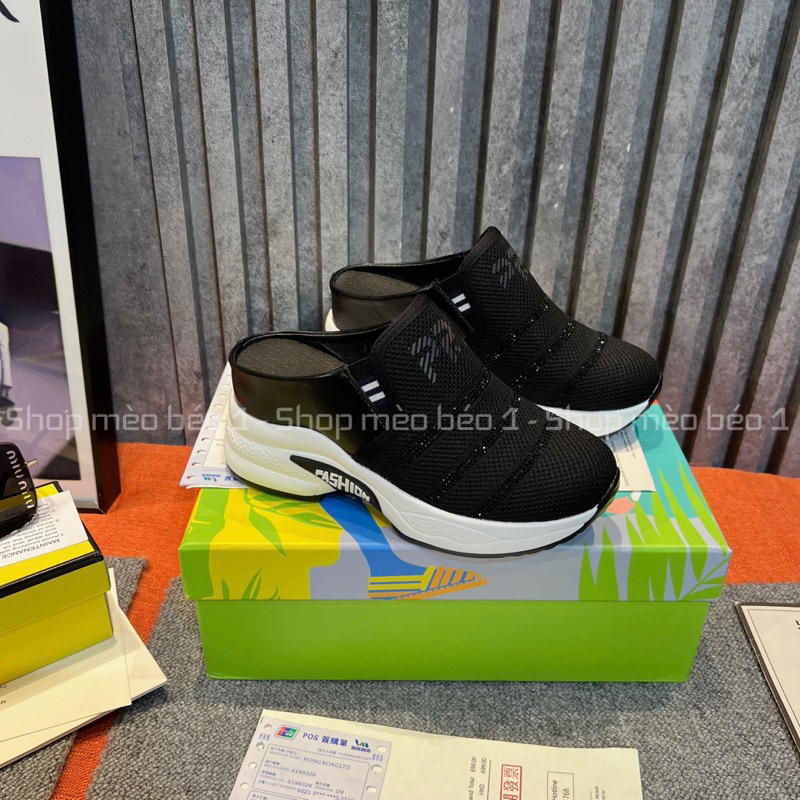 Sục vải mũi tròn PP đá đen ngang đế trắng cao fullbox hàng quảng châu cao cấp