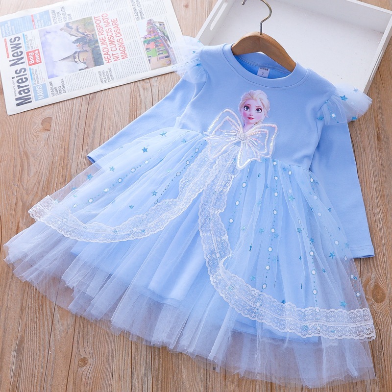 Váy Công Chúa Họa Tiết Elsa SIÊU ĐÁNG YÊU cho bé gái, váy mùa đông dày mềm mịn, hàng Quảng Châu Cao Cấp