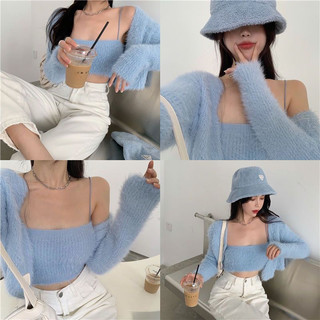 [SẴN KHOÁC] Set áo lông + áo khoác xanh phong cách chic ulzzang thu đông SAM SAM BOUTIQUE