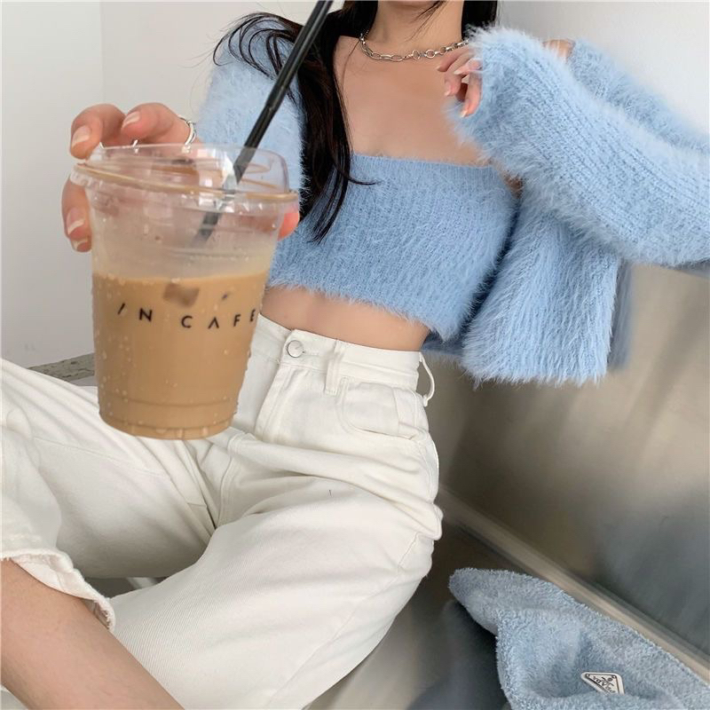 Set áo lông + áo khoác xanh phong cách chic ulzzang thu đông SAM SAM BOUTIQUE