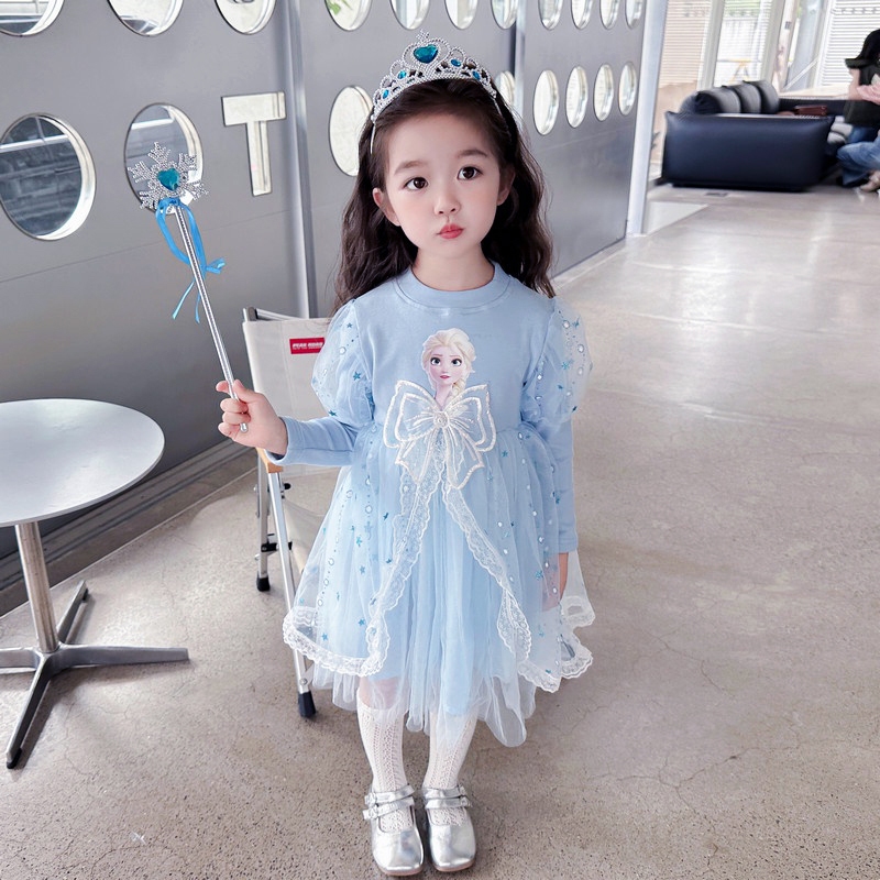 Váy Công Chúa Họa Tiết Elsa SIÊU ĐÁNG YÊU cho bé gái, váy mùa đông dày mềm mịn, hàng Quảng Châu Cao Cấp