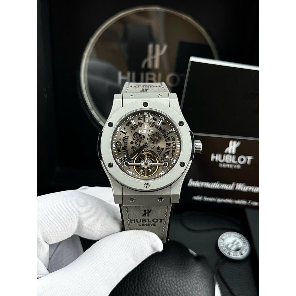 ĐỒNG HỒ NAM HUBLOT GENEVE GREY LỘ CƠ 2 MẶT  - AUTOMATIC- 42mm- DÂY DA LỘN Cao Cấp- BẢO HÀNH  24 thángg