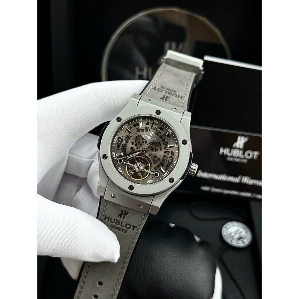 ĐỒNG HỒ NAM HUBLOT GENEVE GREY LỘ CƠ 2 MẶT  - AUTOMATIC- 42mm- DÂY DA LỘN Cao Cấp- BẢO HÀNH  24 thángg