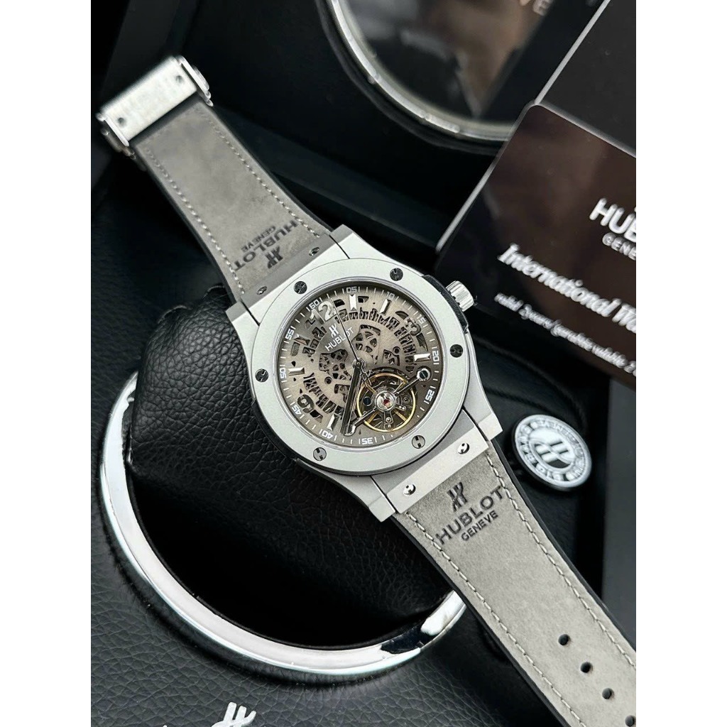 ĐỒNG HỒ NAM HUBLOT GENEVE GREY LỘ CƠ 2 MẶT  - AUTOMATIC- 42mm- DÂY DA LỘN Cao Cấp- BẢO HÀNH  24 thángg