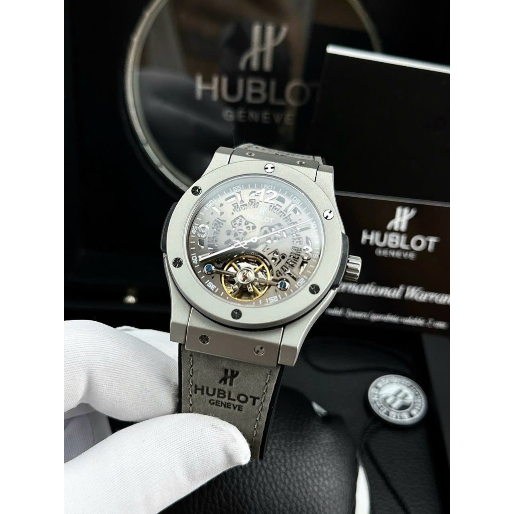 ĐỒNG HỒ NAM HUBLOT GENEVE GREY LỘ CƠ 2 MẶT  - AUTOMATIC- 42mm- DÂY DA LỘN Cao Cấp- BẢO HÀNH  24 thángg