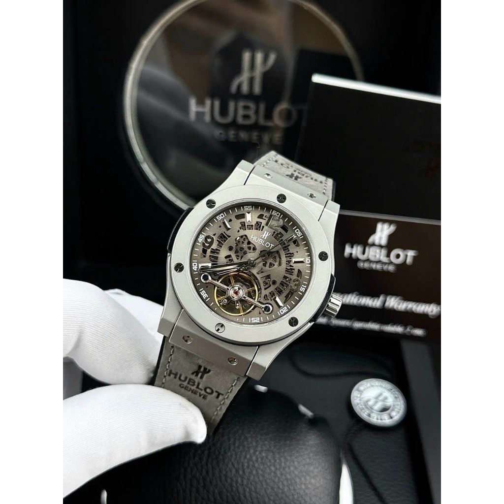 ĐỒNG HỒ NAM HUBLOT GENEVE GREY LỘ CƠ 2 MẶT  - AUTOMATIC- 42mm- DÂY DA LỘN Cao Cấp- BẢO HÀNH  24 thángg