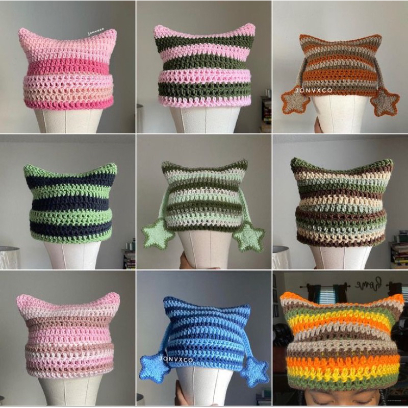 Mũ Len Tai Mèo Beanie Cat Hat - Mũ Mèo, Ếch, Thỏ, Kuromi - Crochet by Xanhlanhes