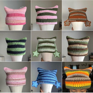 Mũ len tai mèo beanie cat hat - mũ mèo, ếch, thỏ, kuromi - crochet by xanhlanhes