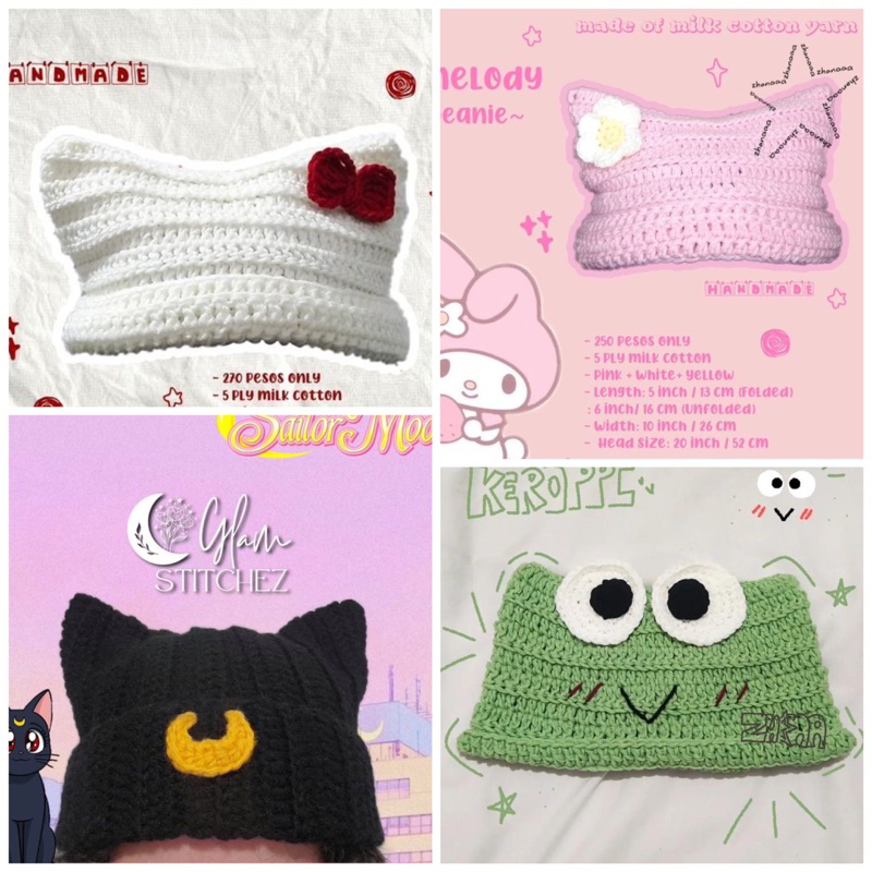 Mũ Len Tai Mèo Beanie Cat Hat - Mũ Mèo, Ếch, Thỏ, Kuromi - Crochet by Xanhlanhes