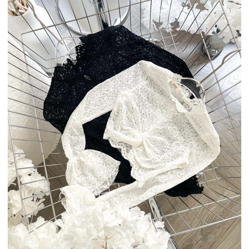 SET CHÂN VÁY DENIM ÁO REN TAY LOE XOẮN EO