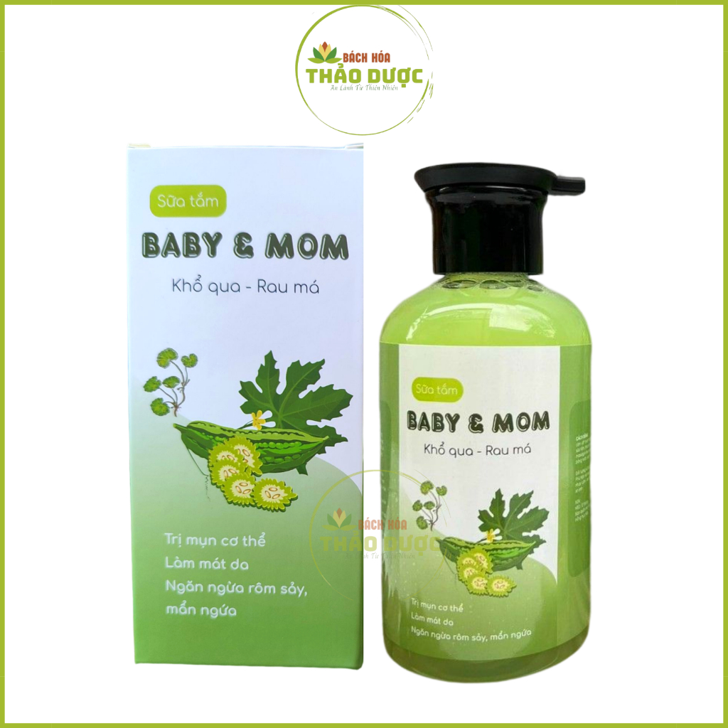 Sữa tắm mướp đắng baby&mom (khổ qua) tràm trà, rau má giảm mụn lưng, mát da, ngừa rôm sảy an lành cho bé và mẹ 350ml