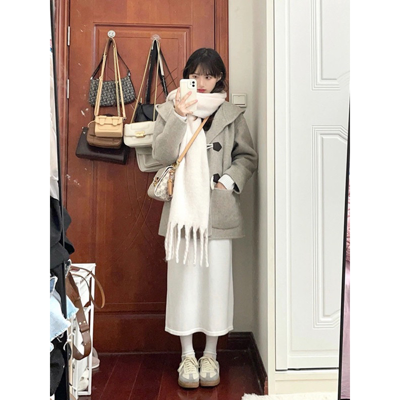 Áo khoác Dạ ép có mũ khuy sừng màu S/M/L/XL phong cách Hàn Quốc