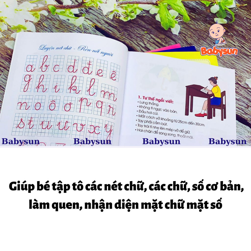 Sách - Bộ 10 Quyển hành trang cho bé vào lớp 1 tập tô tập viết chữ, số - 10 quyển kèm bút chì và tẩy. đệm tay