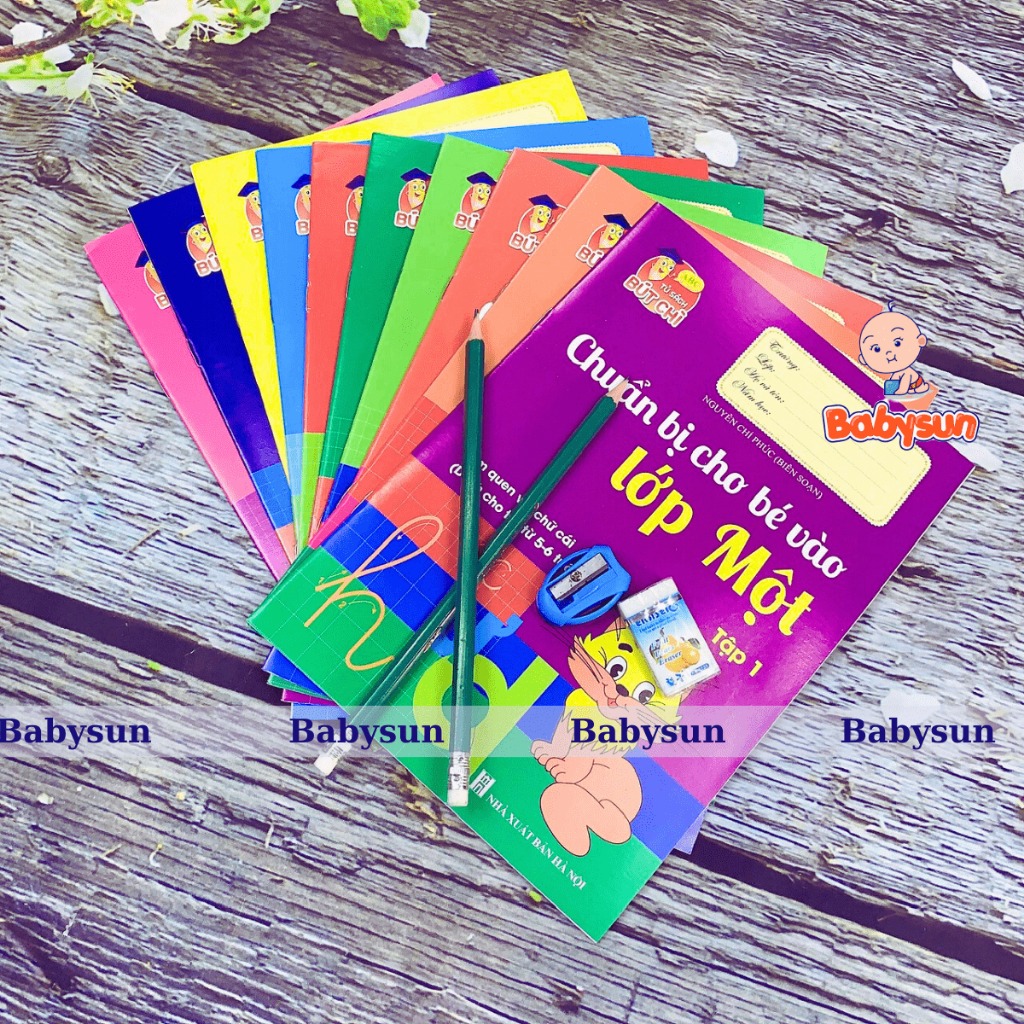 Sách - Bộ 10 Quyển hành trang cho bé vào lớp 1 tập tô tập viết chữ, số - 10 quyển kèm bút chì và tẩy. đệm tay
