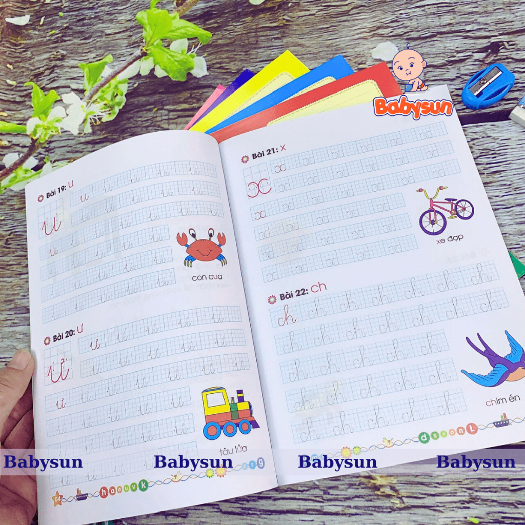 Sách - Bộ 10 Quyển hành trang cho bé vào lớp 1 tập tô tập viết chữ, số - 10 quyển kèm bút chì và tẩy. đệm tay