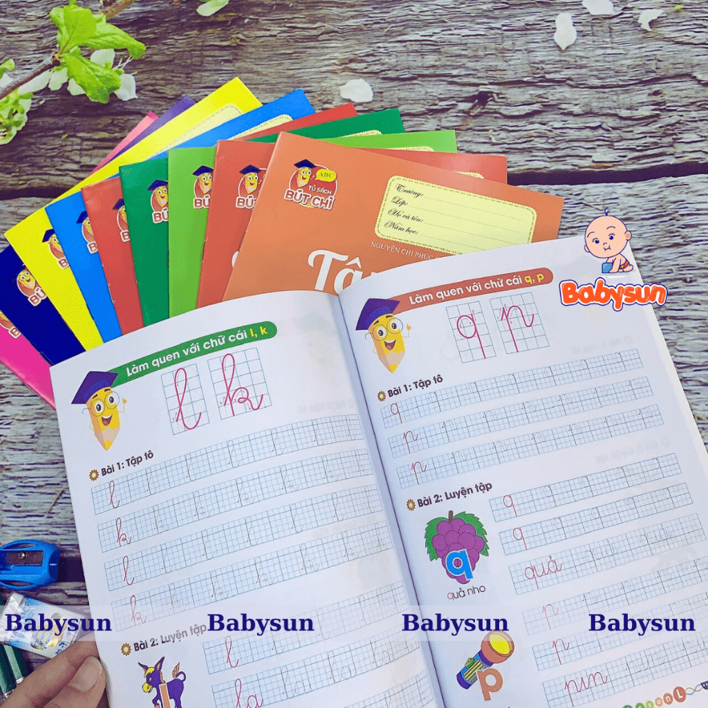 Sách - Bộ 10 Quyển hành trang cho bé vào lớp 1 tập tô tập viết chữ, số - 10 quyển kèm bút chì và tẩy. đệm tay