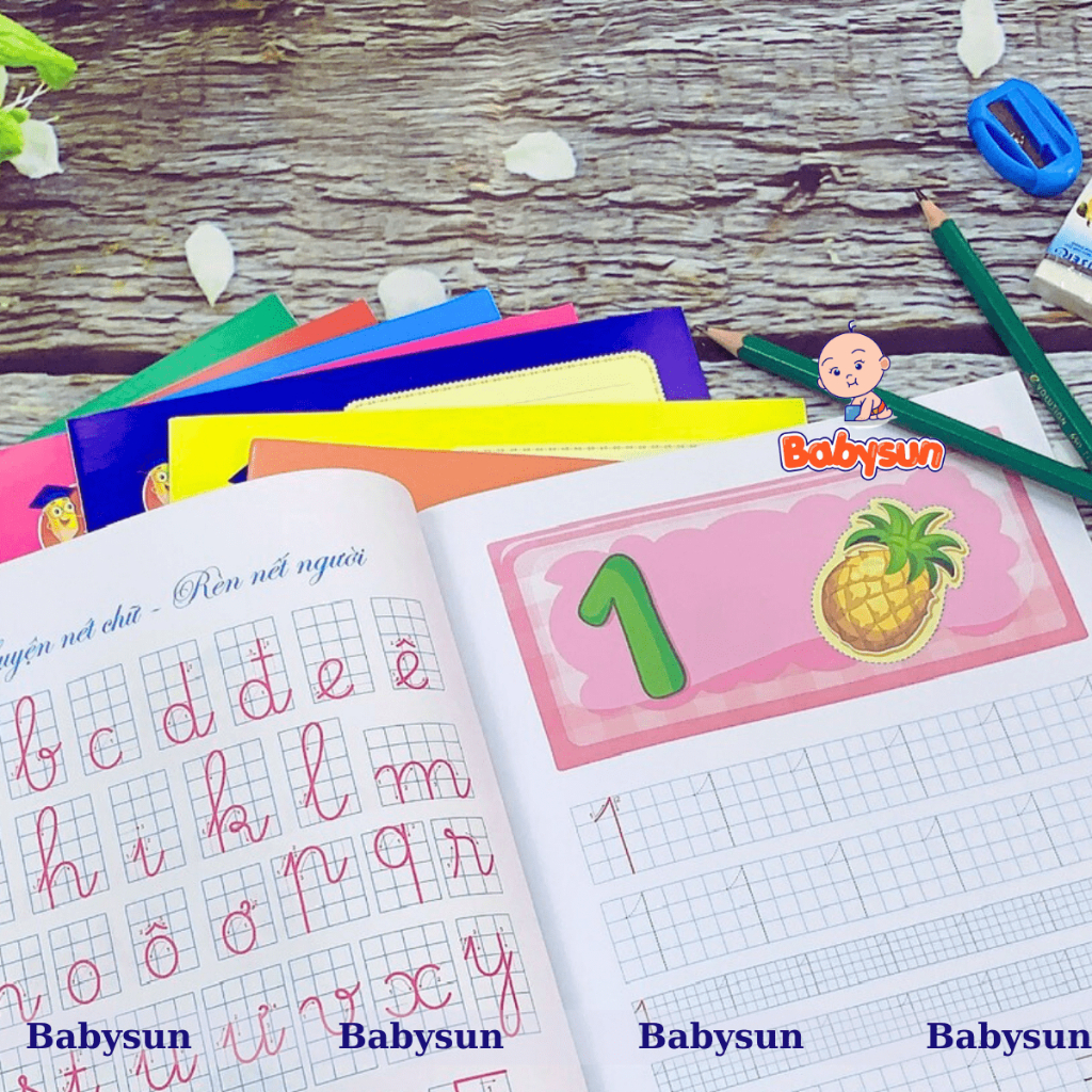 Sách - Bộ 10 Quyển hành trang cho bé vào lớp 1 tập tô tập viết chữ, số - 10 quyển kèm bút chì và tẩy. đệm tay