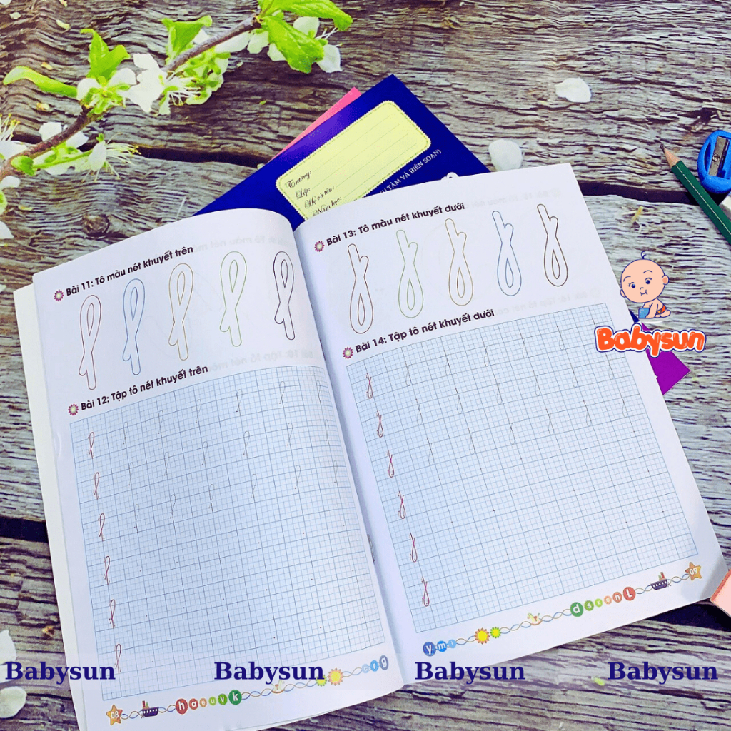 Sách - Bộ 10 Quyển hành trang cho bé vào lớp 1 tập tô tập viết chữ, số - 10 quyển kèm bút chì và tẩy. đệm tay