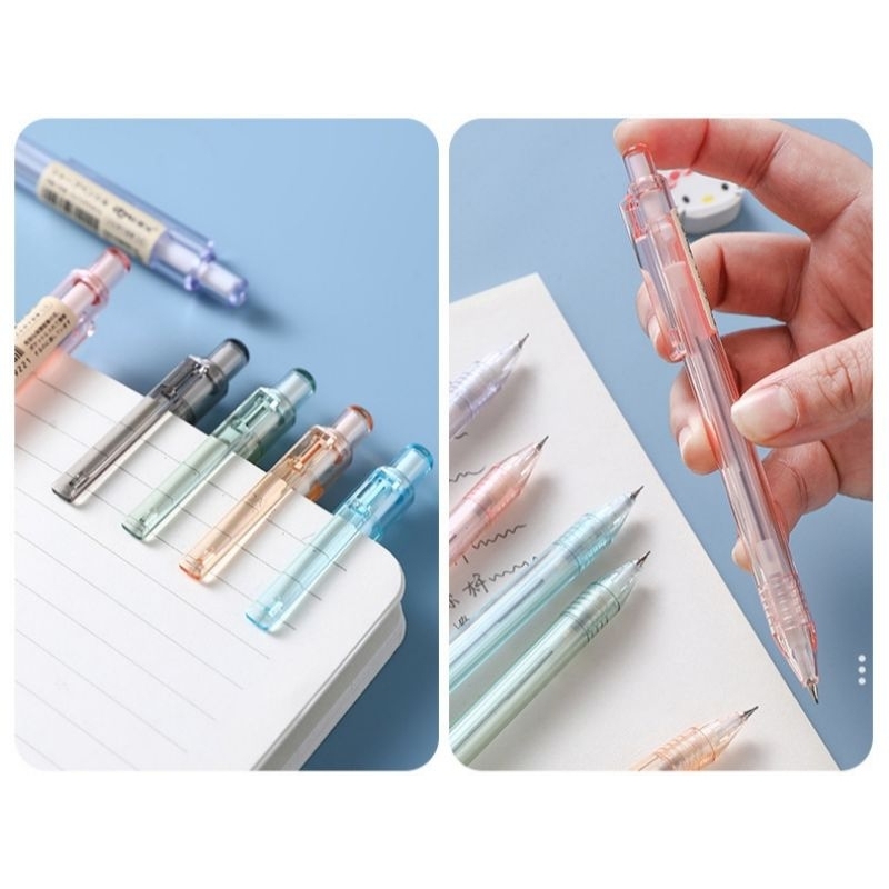 Bút chì kim 0.5mm DOMI  bút chì cơ tự động DOMI trong suốt màu trắng hồng cam tím thân tròn ngòi 0,5mm bấm êm bền