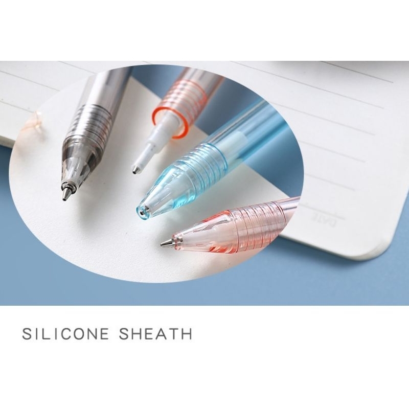 Bút chì kim 0.5mm DOMI  bút chì cơ tự động DOMI trong suốt màu trắng hồng cam tím thân tròn ngòi 0,5mm bấm êm bền