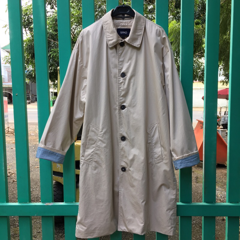 Khoác manto kaki nam HQ SPAO mens single-breasted trench coat