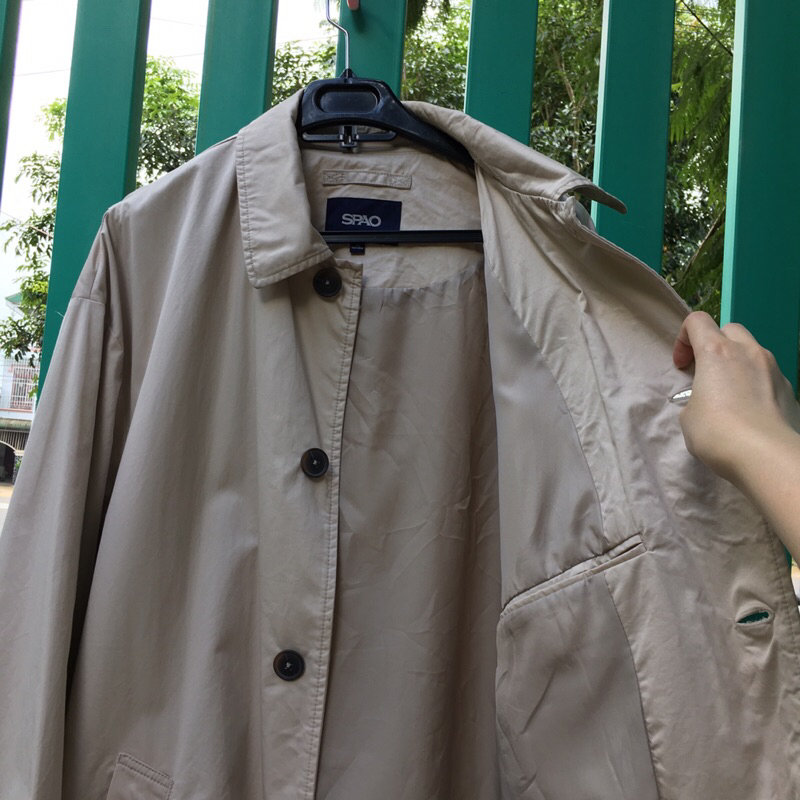 Khoác manto kaki nam HQ SPAO mens single-breasted trench coat